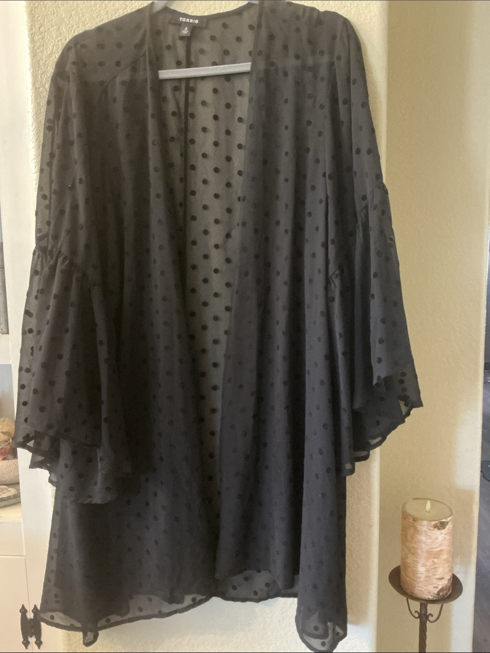 torrid Black Sheer Polka Dot Kimono Tunic 3X - Picture 4 of 6